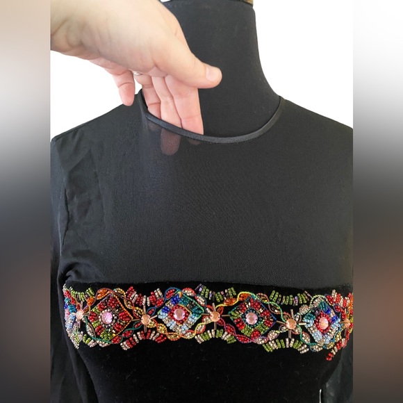 Vintage Donna Morgan black bejeweled beaded velvet sheer sleeve dress size 6 - Picture 10 of 13